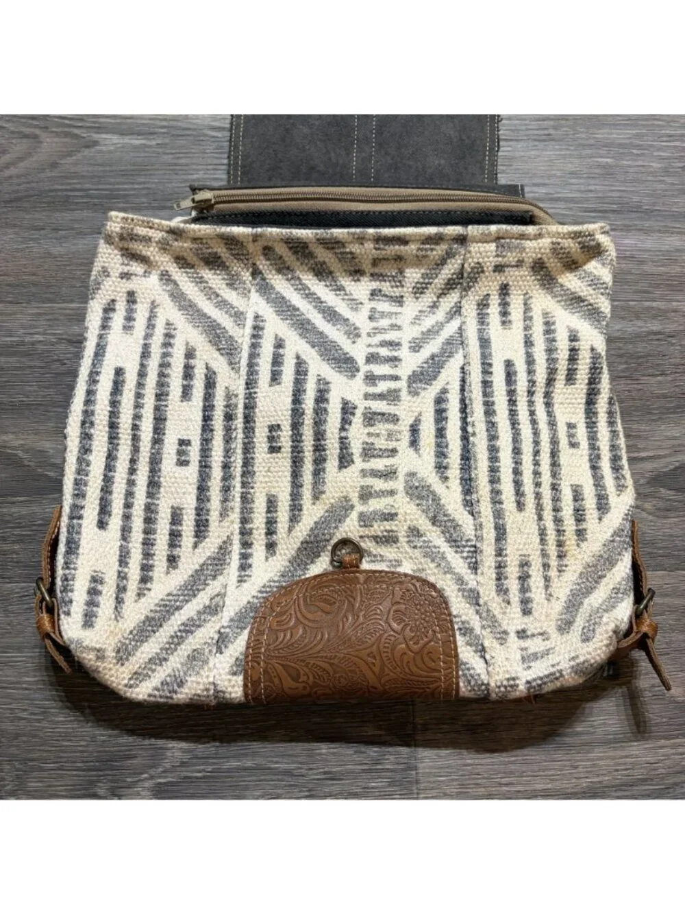 Myra Bag Embossed Leather Canvas Backpack Boho Western Southwestern Rustic Indie